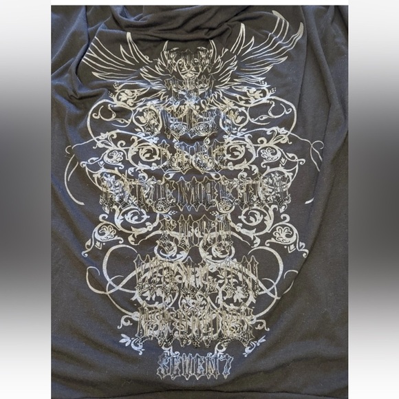 Seven 7 Tattoo Top Sz 22 24 Shirt Blouse Sparkle Shakespeare Biker Goth Rock Y2K - Picture 3 of 5